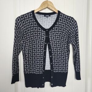 Premise Black & White Studded Snap Buttons Diamond Print Cardigan Size S